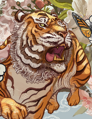 Roleta do okna Tygr v květinách