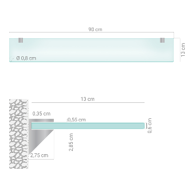 Skleněná police pod zrcadlo poloprůhledná