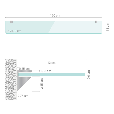Skleněná police pod zrcadlo poloprůhledná