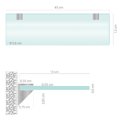 Skleněná police pod zrcadlo poloprůhledná