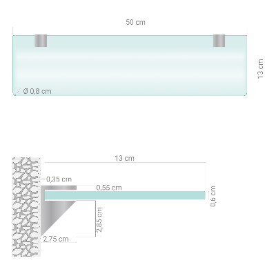 Skleněná police pod zrcadlo poloprůhledná
