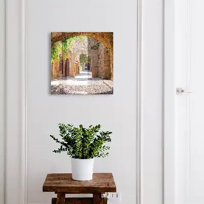 Kamenná ulice s architekturou a zelení