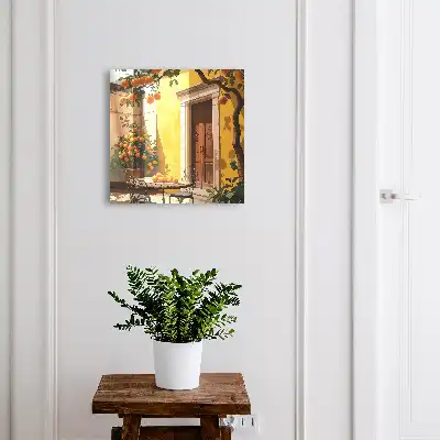 Oranžová kovová terasa s židlemi
