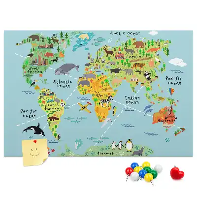 Korková tabule Mapa světa se zvířaty