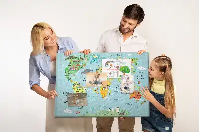 Korková tabule Mapa světa se zvířaty