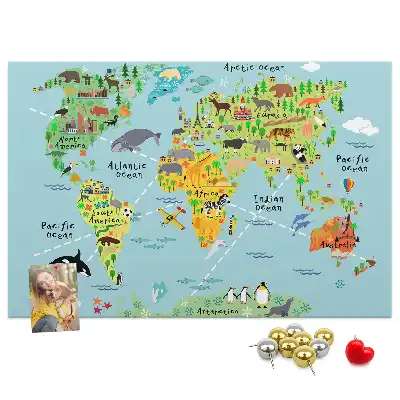 Korková tabule Mapa světa se zvířaty