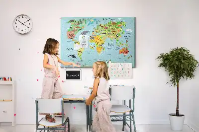 Korková tabule Mapa světa se zvířaty