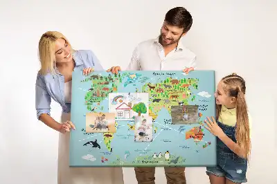 Korková tabule Mapa světa se zvířaty
