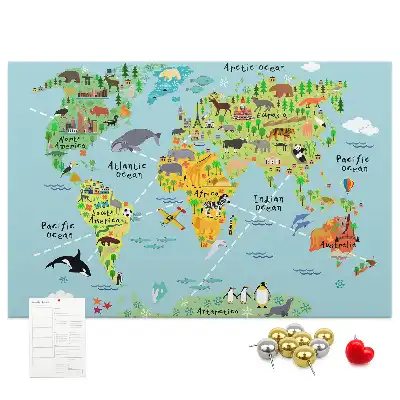 Korková tabule Mapa světa se zvířaty