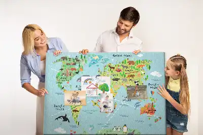 Korková tabule Mapa světa se zvířaty