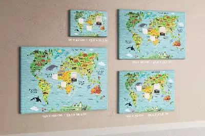Korková tabule Mapa světa se zvířaty