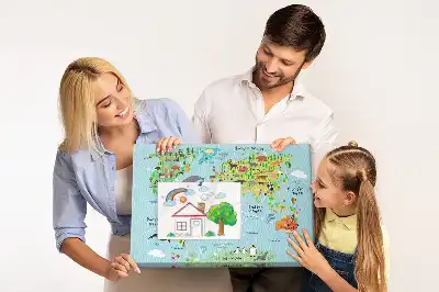 Korková tabule Mapa světa se zvířaty