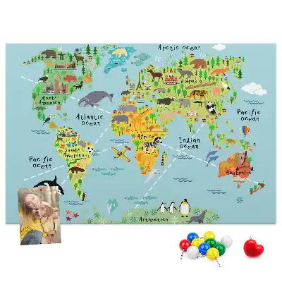 Korková tabule Mapa světa se zvířaty