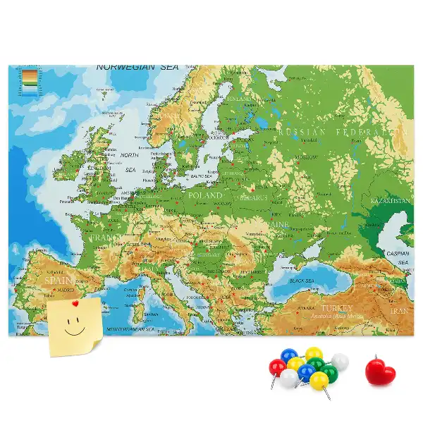 Nástěnka do dětského pokoje Mapa světa s geografií