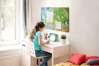 Nástěnka do dětského pokoje Mapa světa s geografií