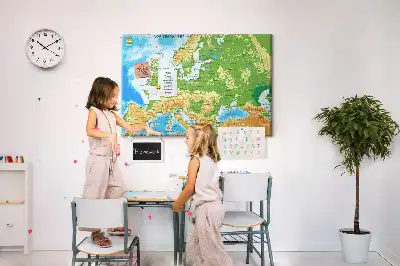 Nástěnka do dětského pokoje Mapa světa s geografií