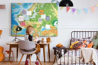 Nástěnka do dětského pokoje s motivem mapy světa