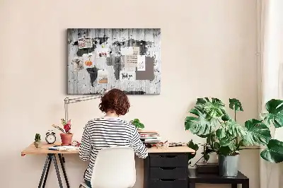 Nástěnka do dětského pokoje Mapa světa na dřevě