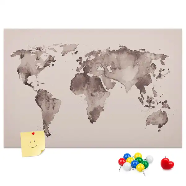 Nástěnka do dětského pokoje Mapa světa s akvarelem