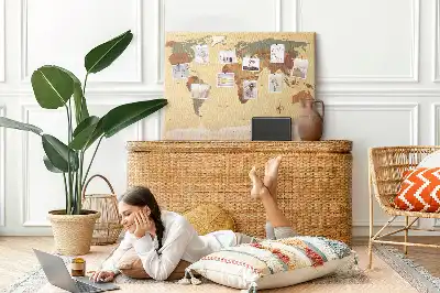 Nástěnka korková Mapa světa ve vintage stylu