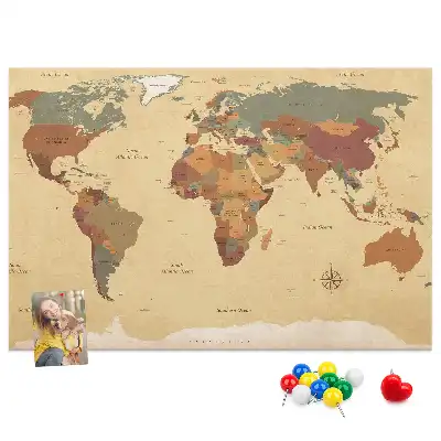 Nástěnka korková Mapa světa ve vintage stylu