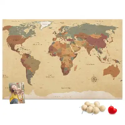 Nástěnka korková Mapa světa ve vintage stylu