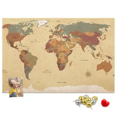 Nástěnka korková Mapa světa ve vintage stylu