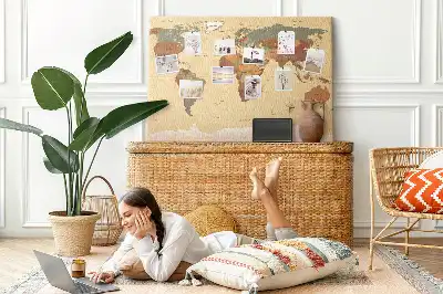 Nástěnka korková Mapa světa ve vintage stylu