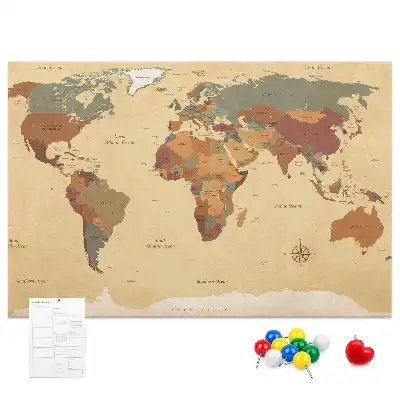 Nástěnka korková Mapa světa ve vintage stylu