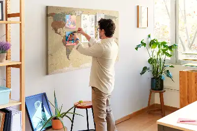 Nástěnka korková Mapa světa ve vintage stylu