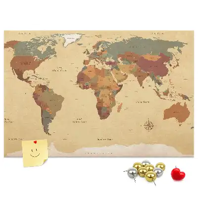 Nástěnka korková Mapa světa ve vintage stylu
