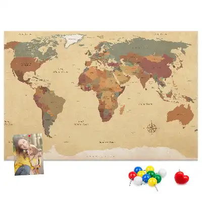 Nástěnka korková Mapa světa ve vintage stylu