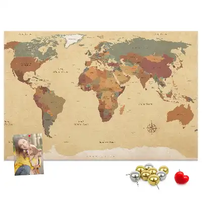 Nástěnka korková Mapa světa ve vintage stylu
