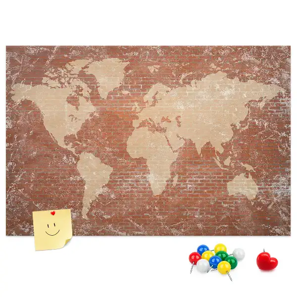 Korková tabule Mapa světa na cihle