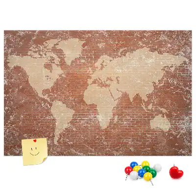 Korková tabule Mapa světa na cihle
