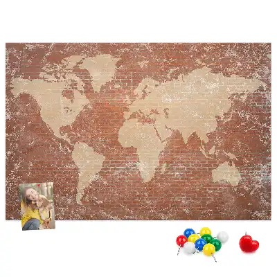 Korková tabule Mapa světa na cihle
