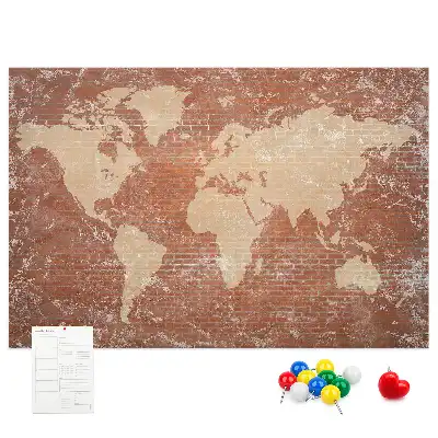 Korková tabule Mapa světa na cihle