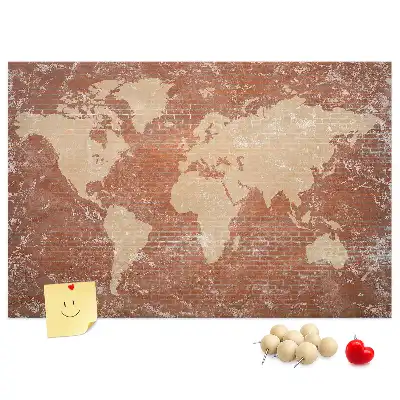 Korková tabule Mapa světa na cihle
