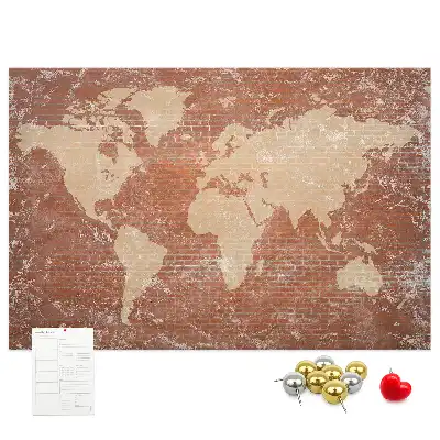 Korková tabule Mapa světa na cihle
