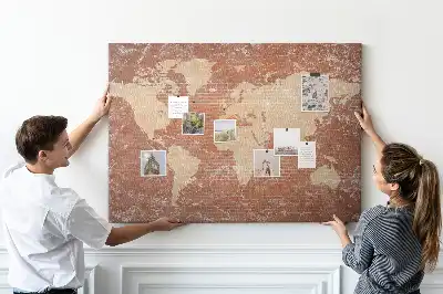 Korková tabule Mapa světa na cihle