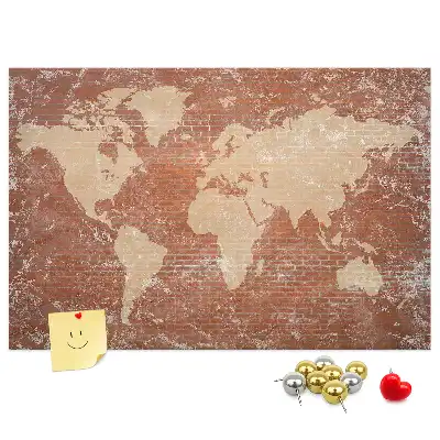 Korková tabule Mapa světa na cihle