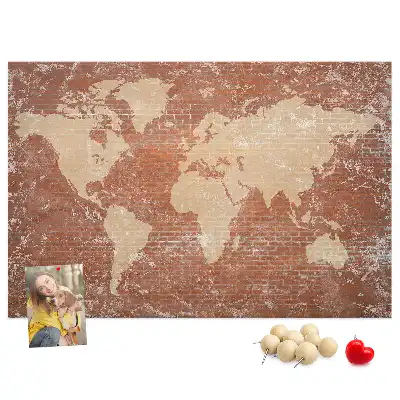 Korková tabule Mapa světa na cihle