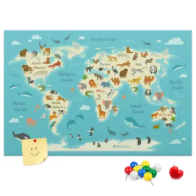 Nástěnka do dětského pokoje Mapa světa zvířat