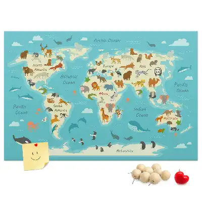 Nástěnka do dětského pokoje Mapa světa zvířat