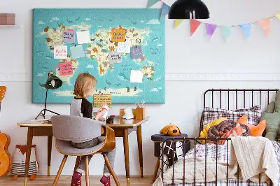 Nástěnka do dětského pokoje Mapa světa zvířat