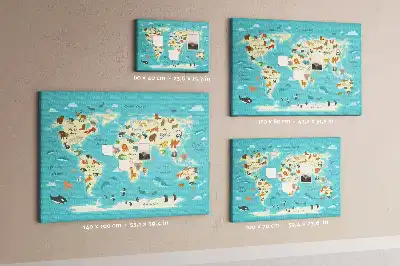 Nástěnka do dětského pokoje Ilustrovaná mapa světa se zvířaty