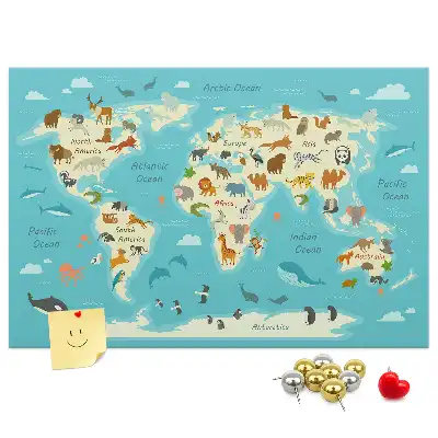 Nástěnka do dětského pokoje Mapa světa zvířat
