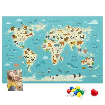 Nástěnka do dětského pokoje Mapa světa zvířat