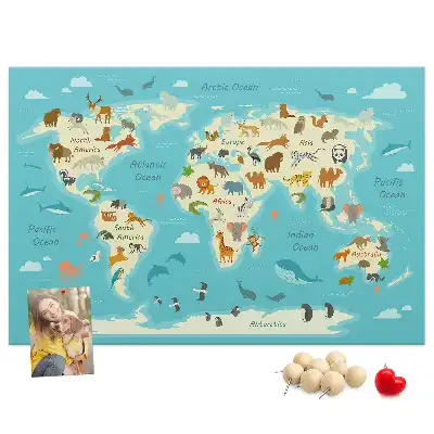 Nástěnka do dětského pokoje Mapa světa zvířat
