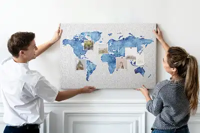Korková nástěnná mapa světa s akvarelovým motivem